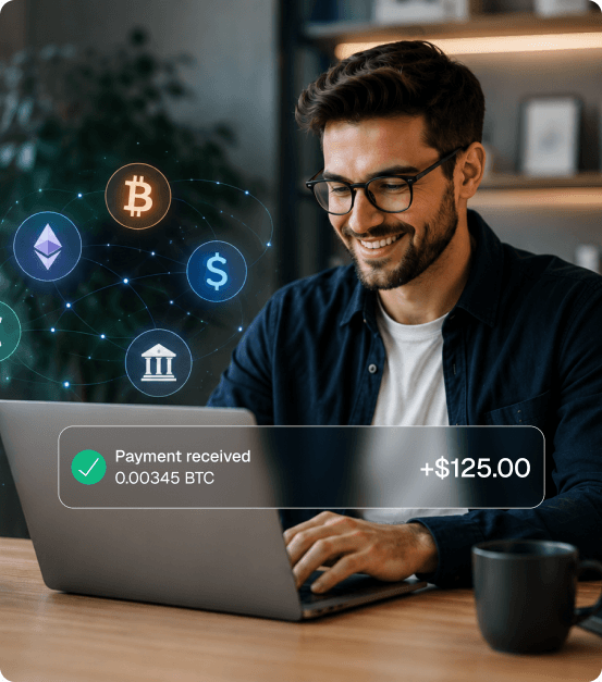 Business owner receiving a cryptocurrency payment